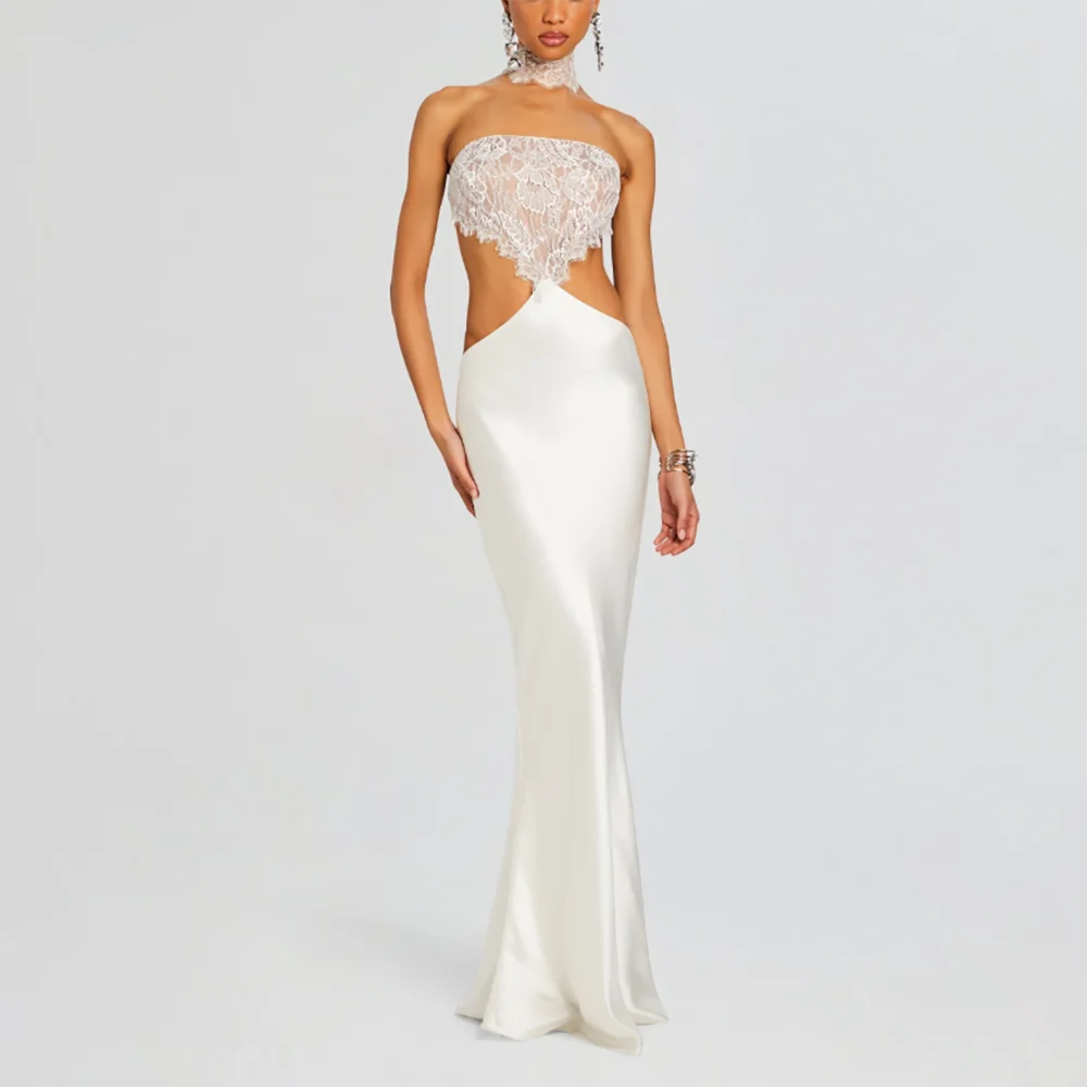

Luxury Lace Bodice&Satin Mermaid Dress for Evening Elegance Red Carpet Style Strapless Bodycon Backless Gown Sexy Formal Dress