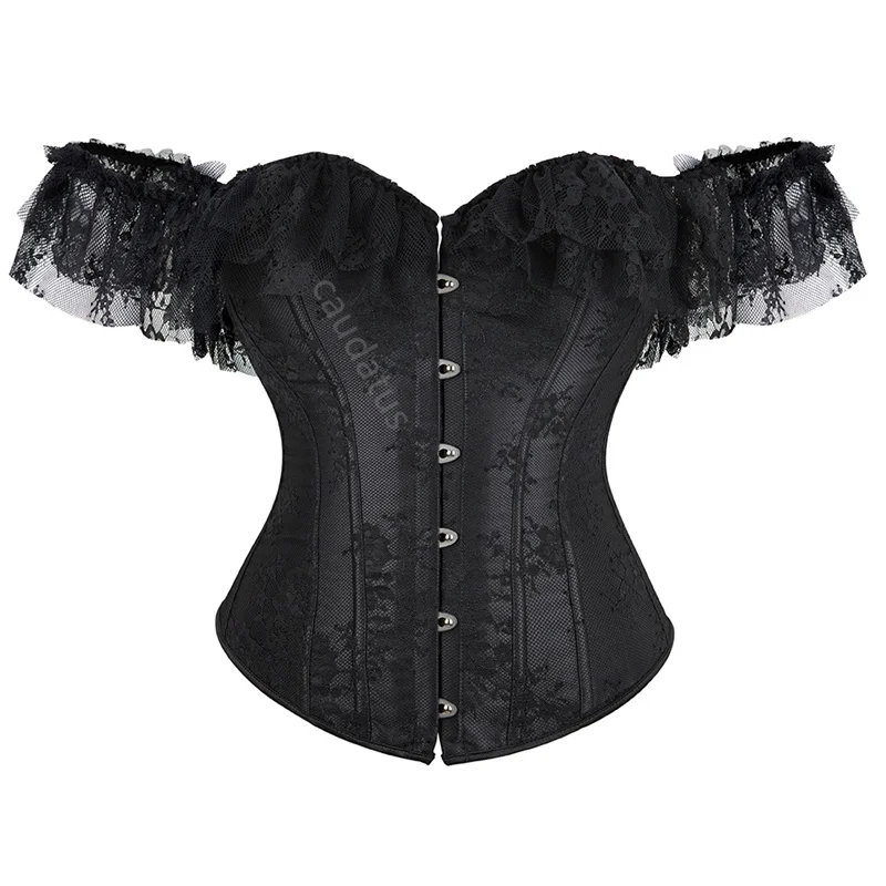 Black Corset and Bustier Top Women Lace Up Trim With Sleeves Off Shoulder Plus Size Costumes Vintage Halloween Renaissance Red