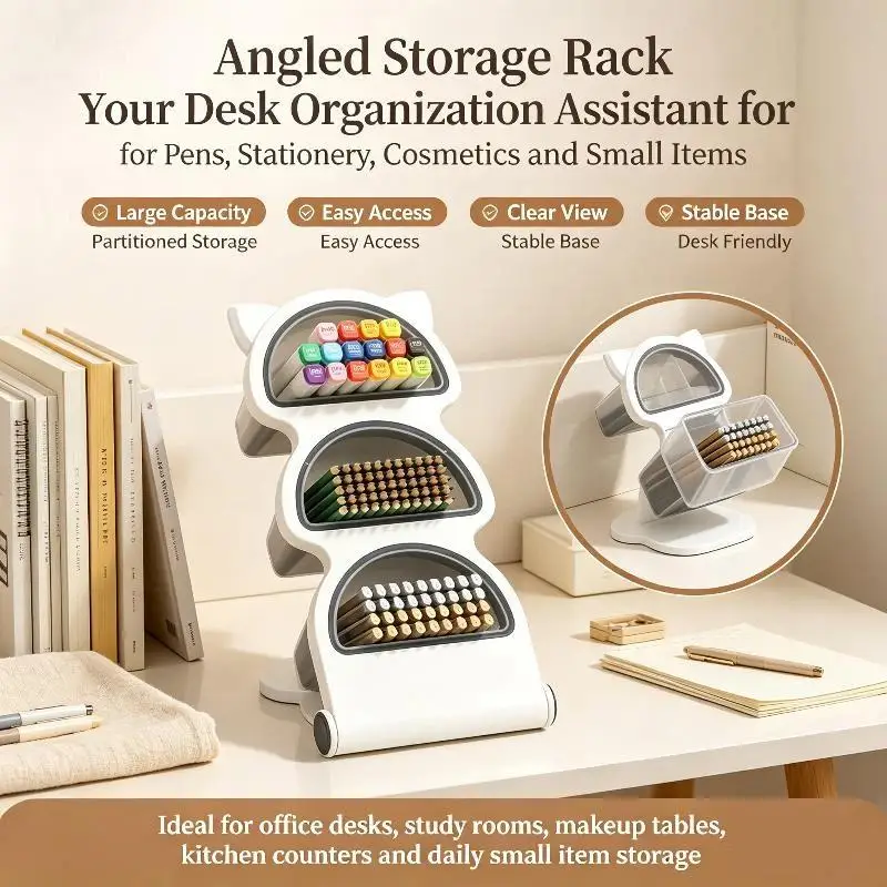 〔CCA13〕Large Capacity Desk Organizer Pen Holder Oblique Pencil Storage Box Stand For School Office Stationery Makeup