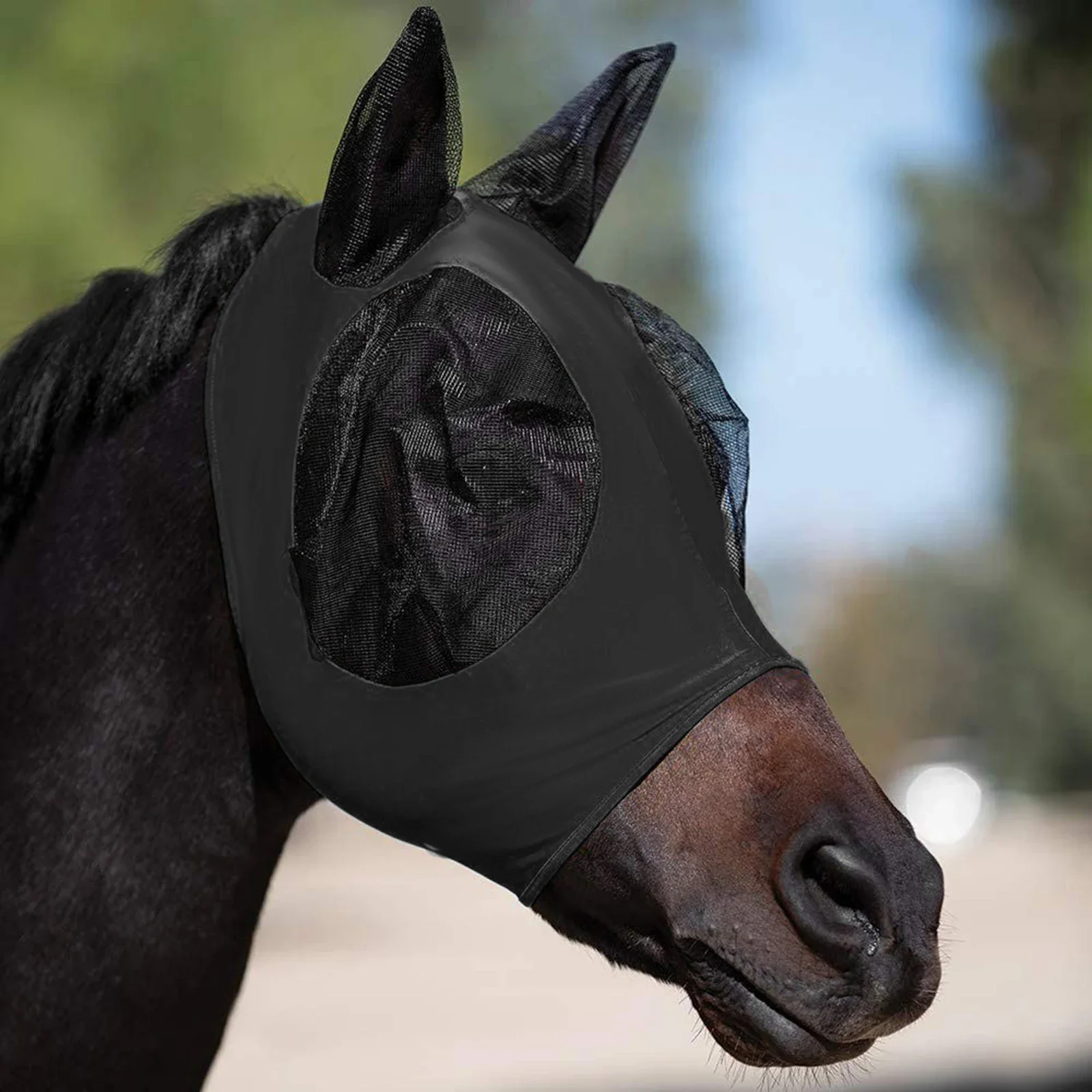 

Guard Mesh Face Guard 33.3 * 18.3cm Horse Fly Mesh Face Guard With Ears Comfort Elasticity Soft Sun Protection