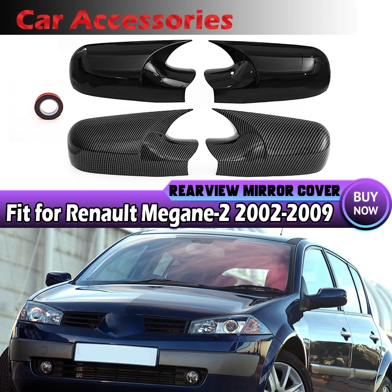 

Fit For Renault Megane 2 MK2 2002-2009 Car Rearview Side Mirror Cover Wing Cap Sticker Door Case Trim Carbon Fiber Black