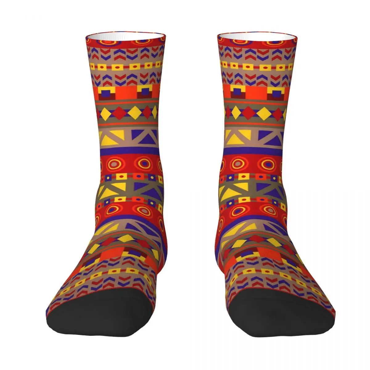 Red Ethnic Stockings Women Men Retro Tribal Print Socks Warm Soft Socks Autumn Skateboard Anti-Slip Graphic Socks Gift Idea