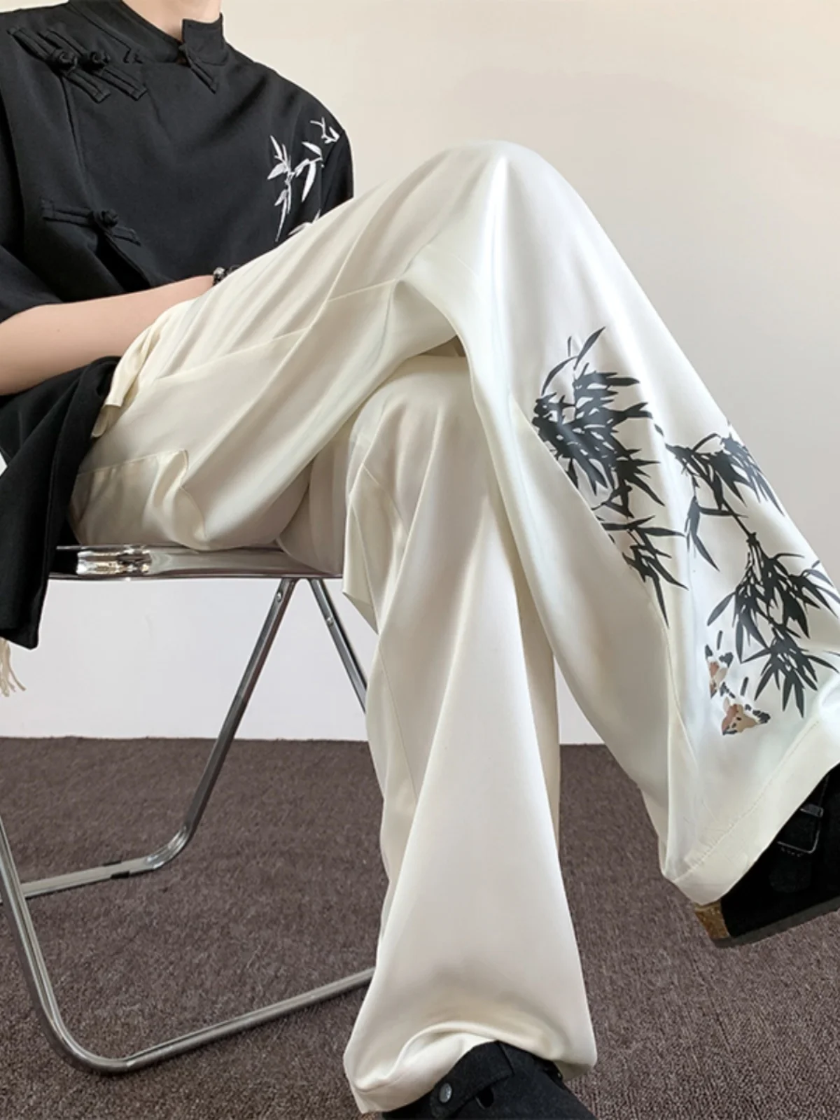 

Новые китайские легкие мужские брюки в национальном стиле из бамбукового шелка, широкие, струящиеся, повседневные