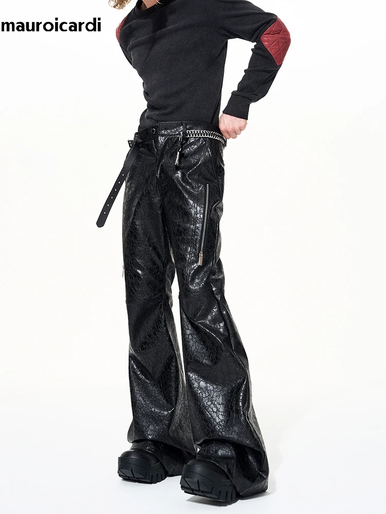 

Мужские брюки-клеш Mauroicardi из искусственной кожи, черные, длинные, стильные, для весны и осени, дизайнерские, класса люкс, альтернативная одежда
