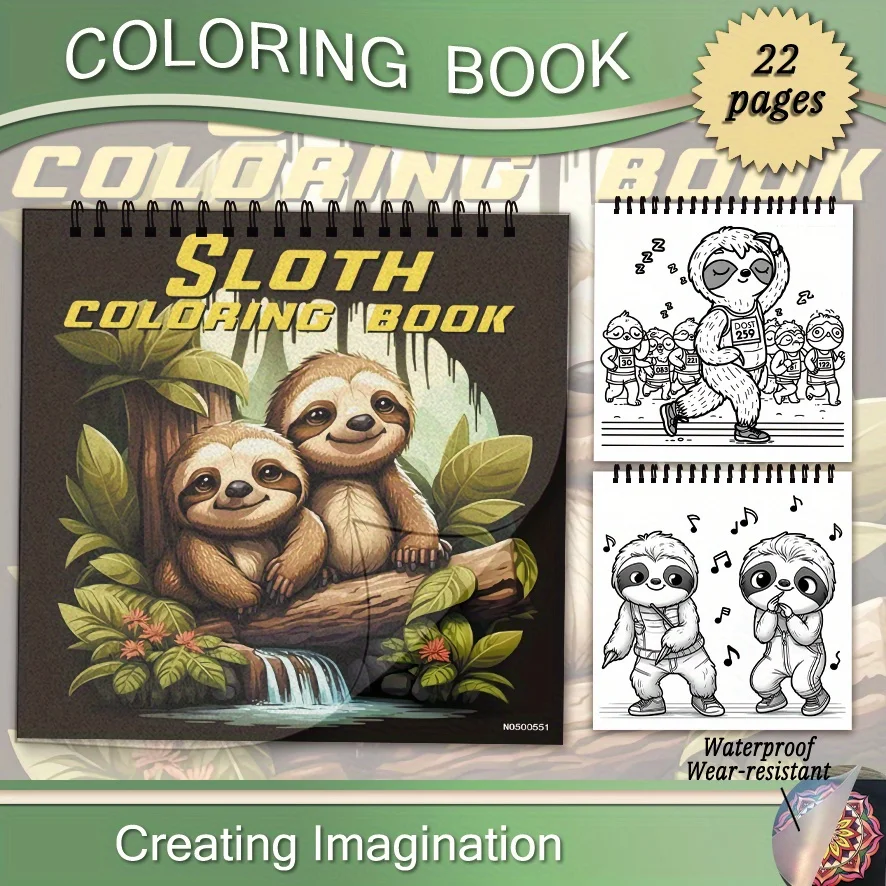 

Книга-раскраска для взрослых с изображением ленивца - 8,27×8,27 дюймов, 22 страницы. Милые дизайны с изображением ленивцев. Очаровательный подарок