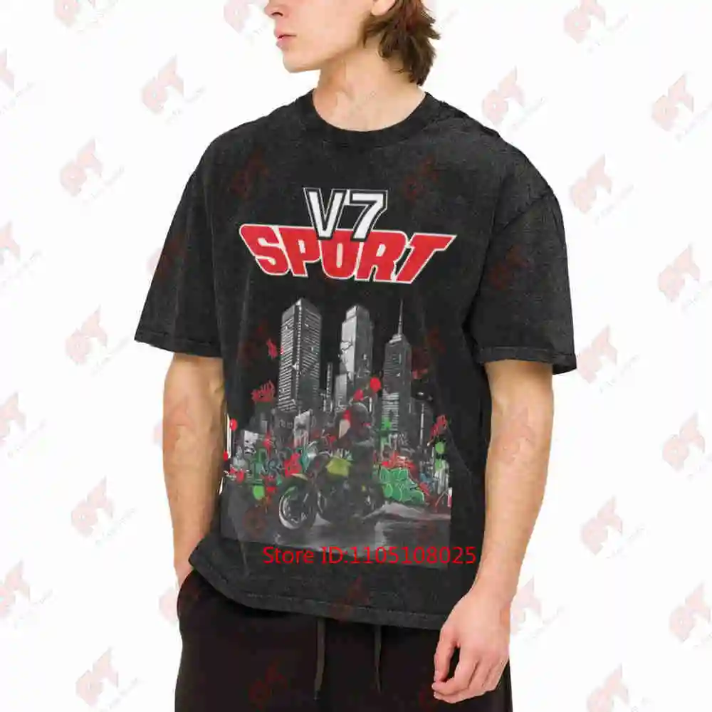 V7 Sport Italian Heritage 750cc Transverse V Twin Cafe Racer Vintage Washed Tee Pure Cotton T-Shirt