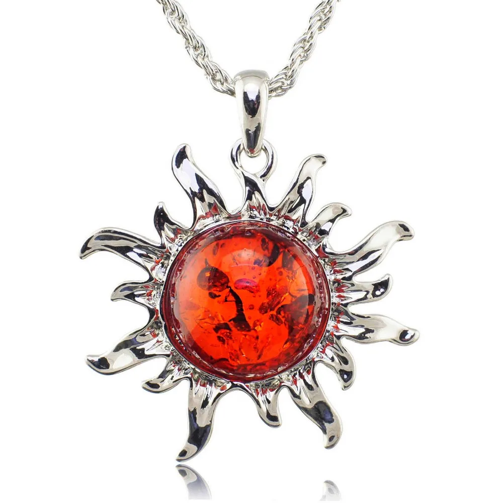 Fashion Hot Baltic Simulated Honey Sun Lucky Flossy Pendant Necklace Jewelry L00301