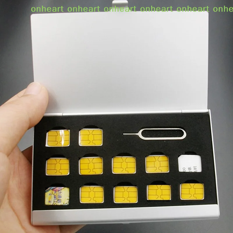 [C]12-Slots-NANO+1-Slot-Card-Pin Aluminum Portable SIM Micro Pin SIM Card Nano Memory Card Storage Box Case Protector Holder
