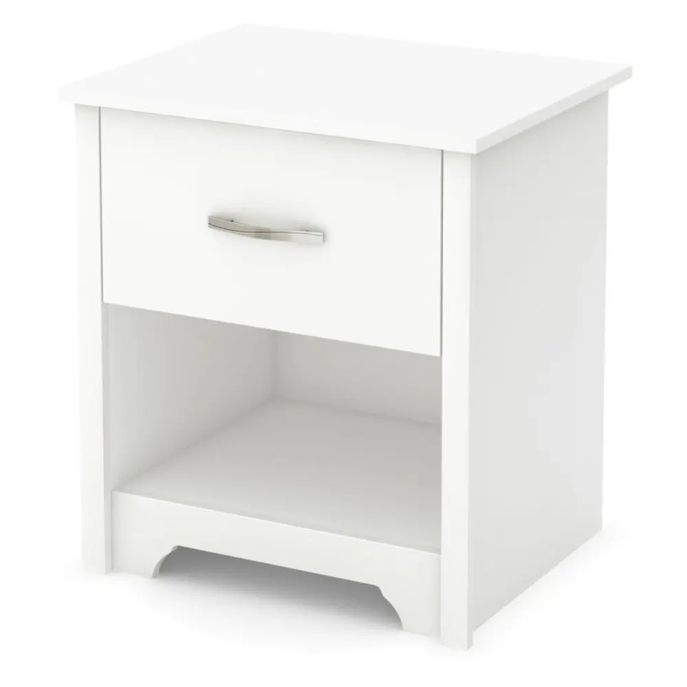 

Furniture Fusion Nightstand, Pure White With Grooved Metal Handles