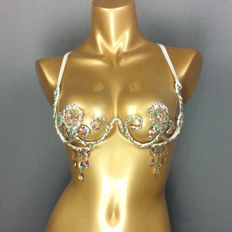 

Sexy Belly dancing WIRE BRA FREE SHIPPING Samba Carnival Bra Rainbow Stone