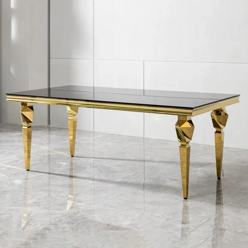 A  Modern light luxury tempered glass dining table villa high-end sense table Italian dining table and chair combination