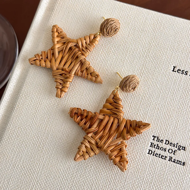 Bohemian ethnic style starfish straw earrings summer island weaving pentagram vacation earrings earrings accessories