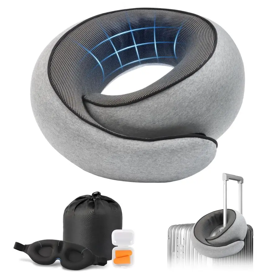 

Подушка для путешествий из пены с эффектом памяти, подушка для шеи для самолета с маской для глаз и берушами, разработана для комфорта в путешествиях и офисе.