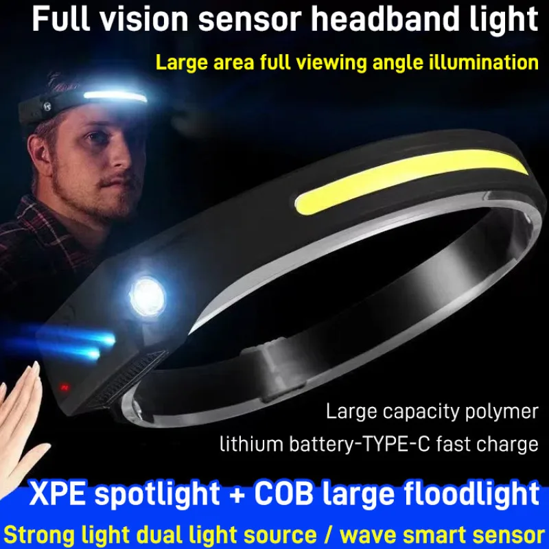 

Night Walking New LED Mini Multi-function Waving Sensor Head Light COB Outdoor Adventure Fishing Strong Light Flashlight