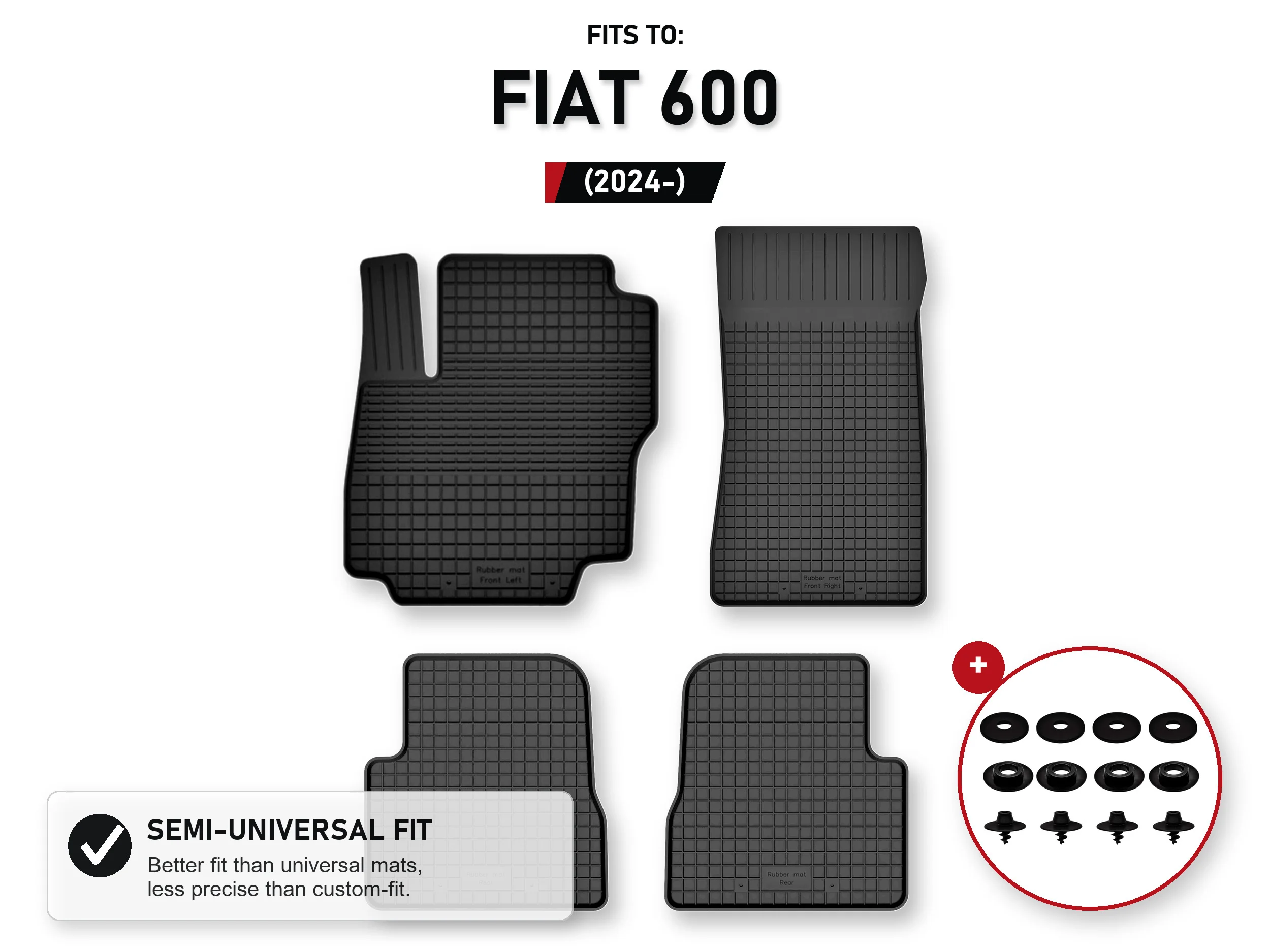 Rubberen matten, tray-type, voor: Fiat 600 2024- Hybrid, 4 stuks, Ze Stoperami