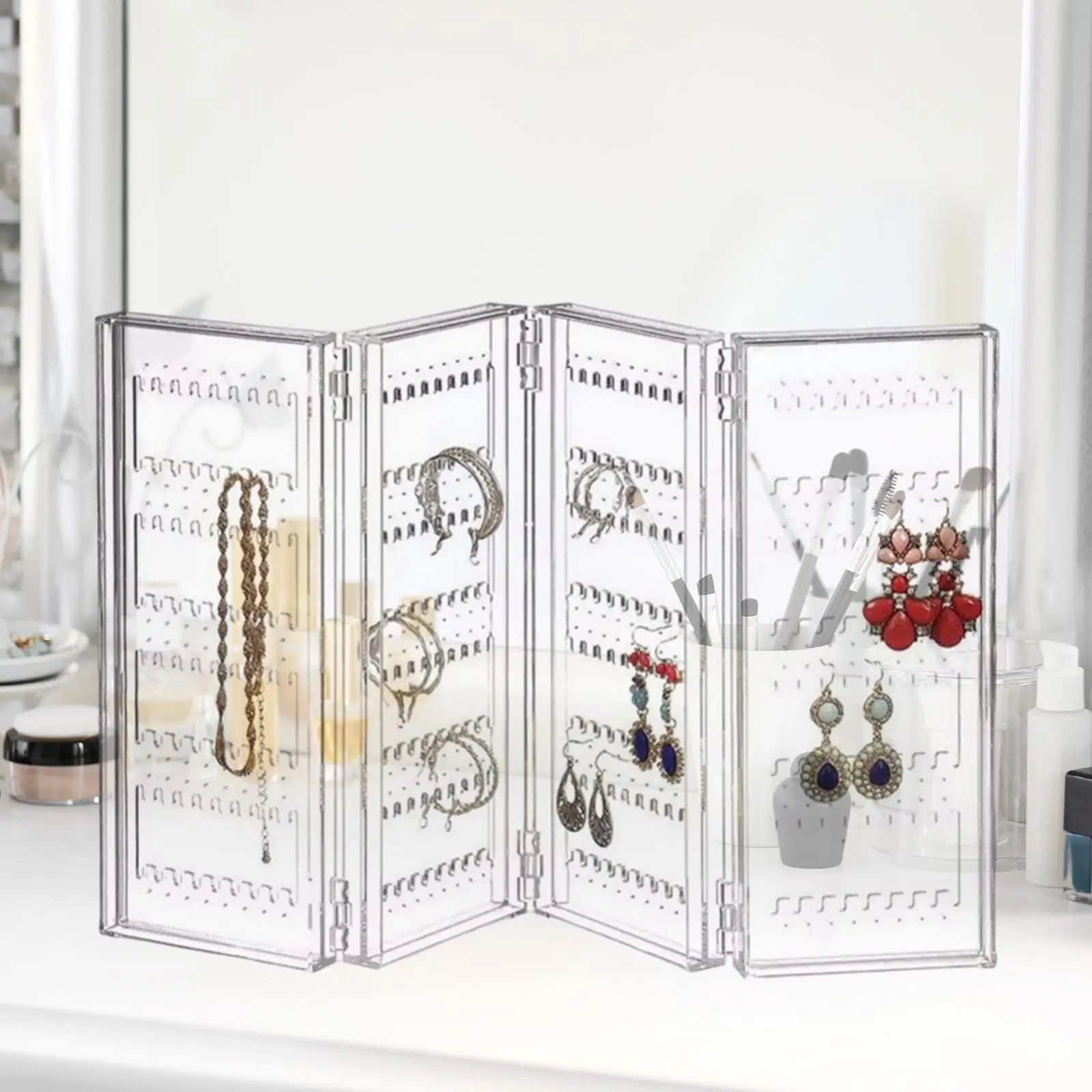 Folding Jewelry Organizer Stand Multipurpose Earring Organizer Jewelry Display Rack for Pendant Rings Bangle Bracelets Showcase