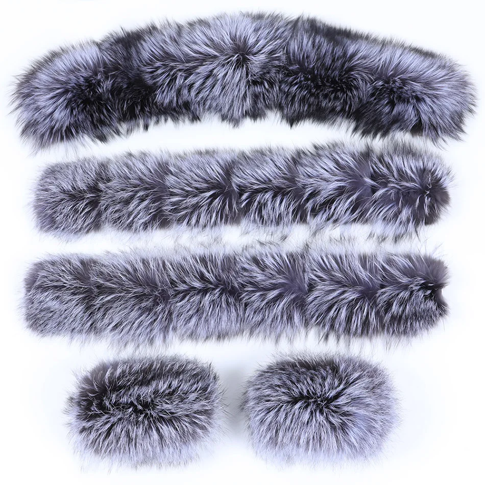 maomaokong 100% Real Fur Collar Cuff Big Natural Raccoon Fur Fox Fur Winter Fashion