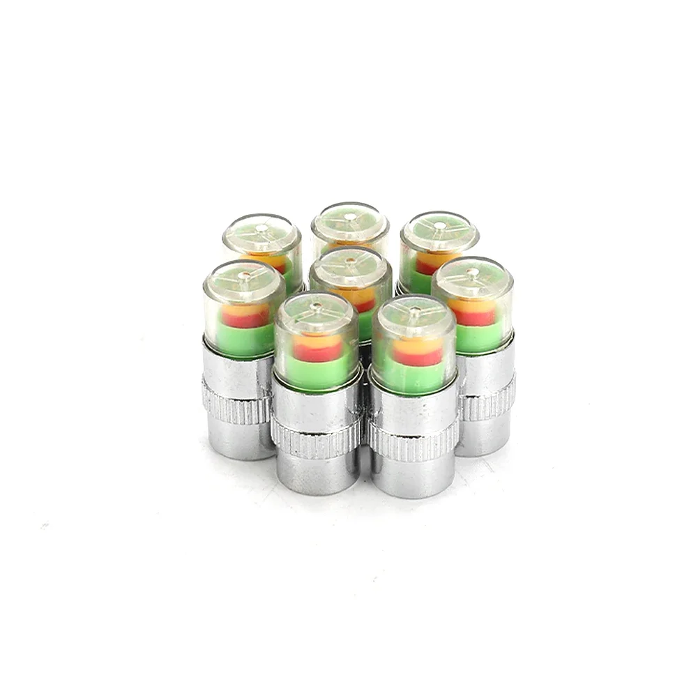 Tire Pressure Indicator Valve Monitor Motorcycle Silver W/Sensor Indicator 3 Color For 32PSI(2.2Bar) 8Pcs Cap Car