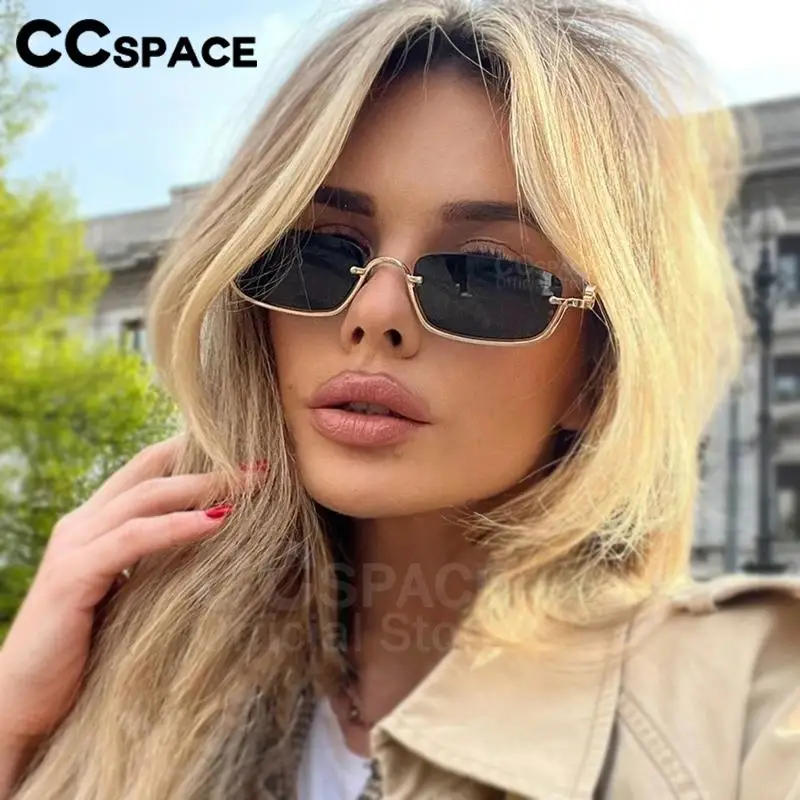 57516 Fashion Women's Sunglasses 2024 Luxury Brand Metal Half Frame Small Square Sung Lasses Woman Trendy Black Pink Shades