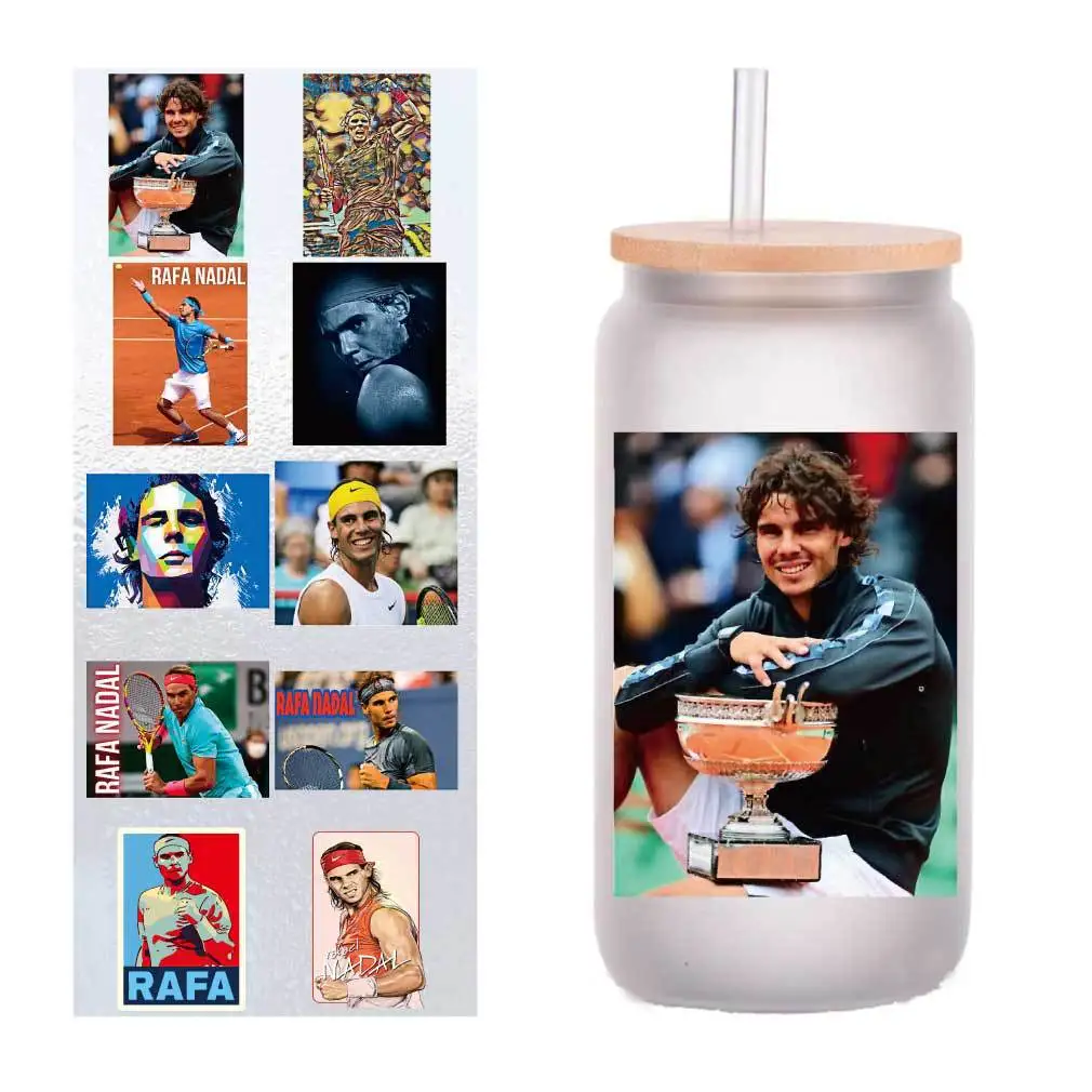 

10 sheets of four-inch tennis nadal UV transfer stickers crystal label DIY glass glass sticker customization
