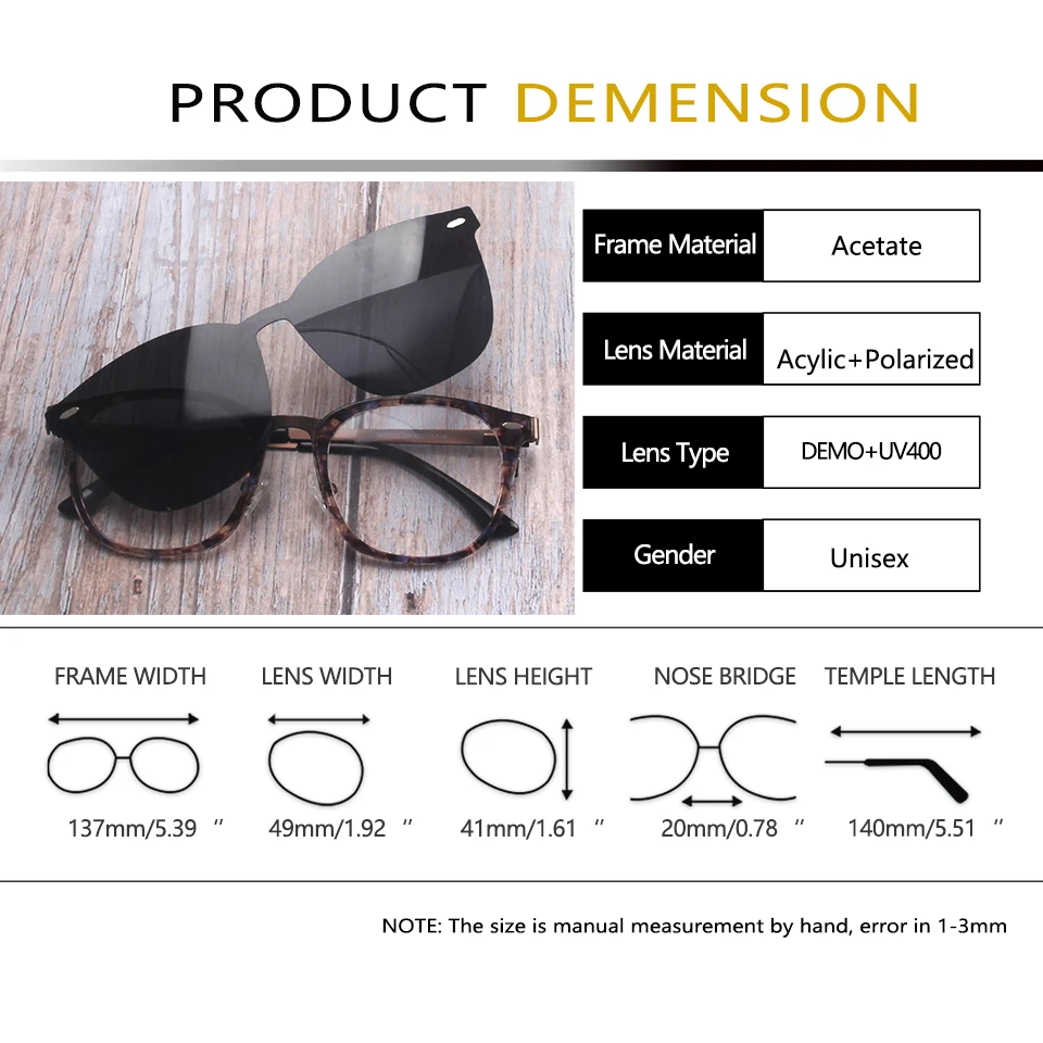 Retro Round Polarized Magnetic Glasses Frame Men Women Thin Acetate Lightweight Optical Prescription Myopia Eyeglasses Frames