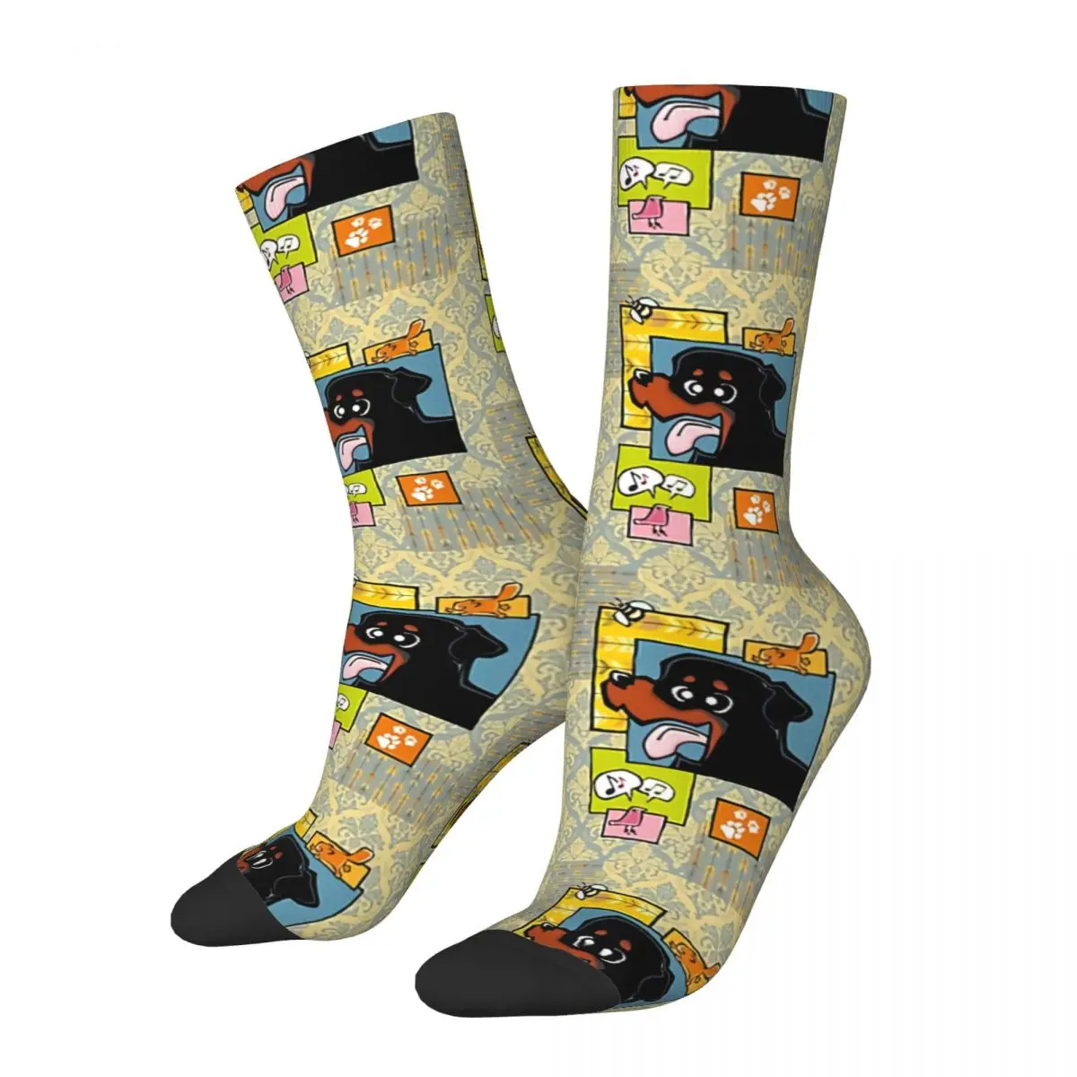 

Funny Crazy Sock for Men Rottweiler Collage Hip Hop Harajuku Cartoon Style Seamless Pattern Printed Boys Crew Sock Novelty Gift