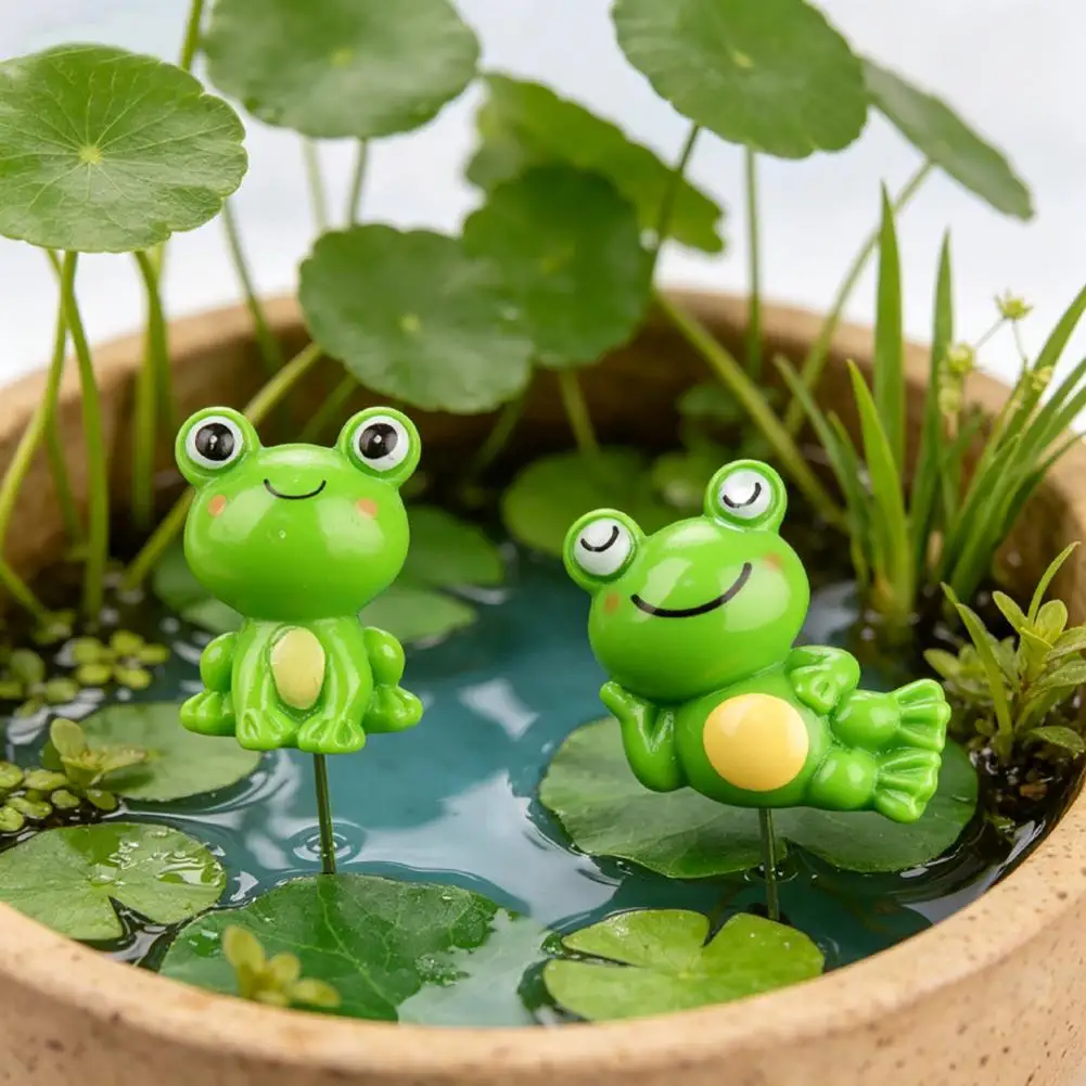 Frog Ornaments for Garden Miniature Frog Figurines for Plants Waterproof Resin Frog Garden Stakes Cute Miniature for Succulent