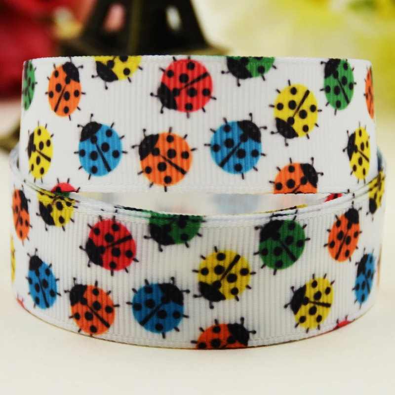 22mm 25mm 38mm 75mm Ladybug Cartoon printed Grosgrain Ribbon party decoration 10 Yards satin ribbons