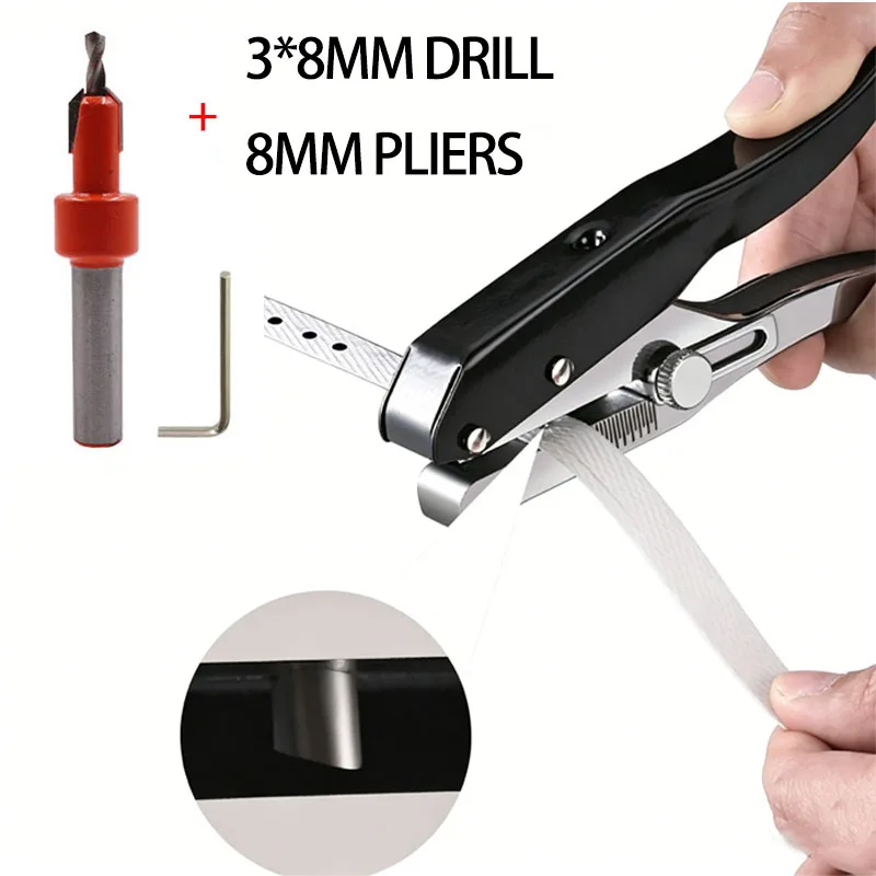 8MM Edge Banding Punching Pliers Woodworking Tool with Masking Countersink Drill Bit Screw Adjustment Hole for Hat Making