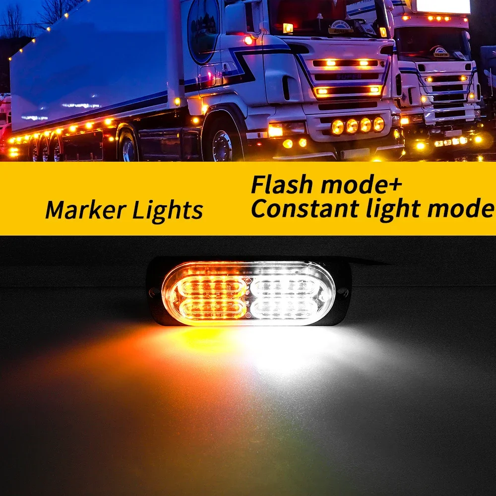 1pcs Led Strobe Warning Light Strobe Grille Flashing Truck Lamp Amber Traffic Light 12V 24V 20SMD Car Light Side Maker Lights