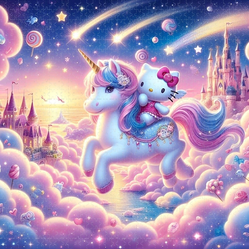 1000/500 Teile Puzzles Sanrio Hello Kitty und Einhorn Heimdekoration Spiele Landschaftspuzzles Lernspielzeug Geburtstagsgeschenke