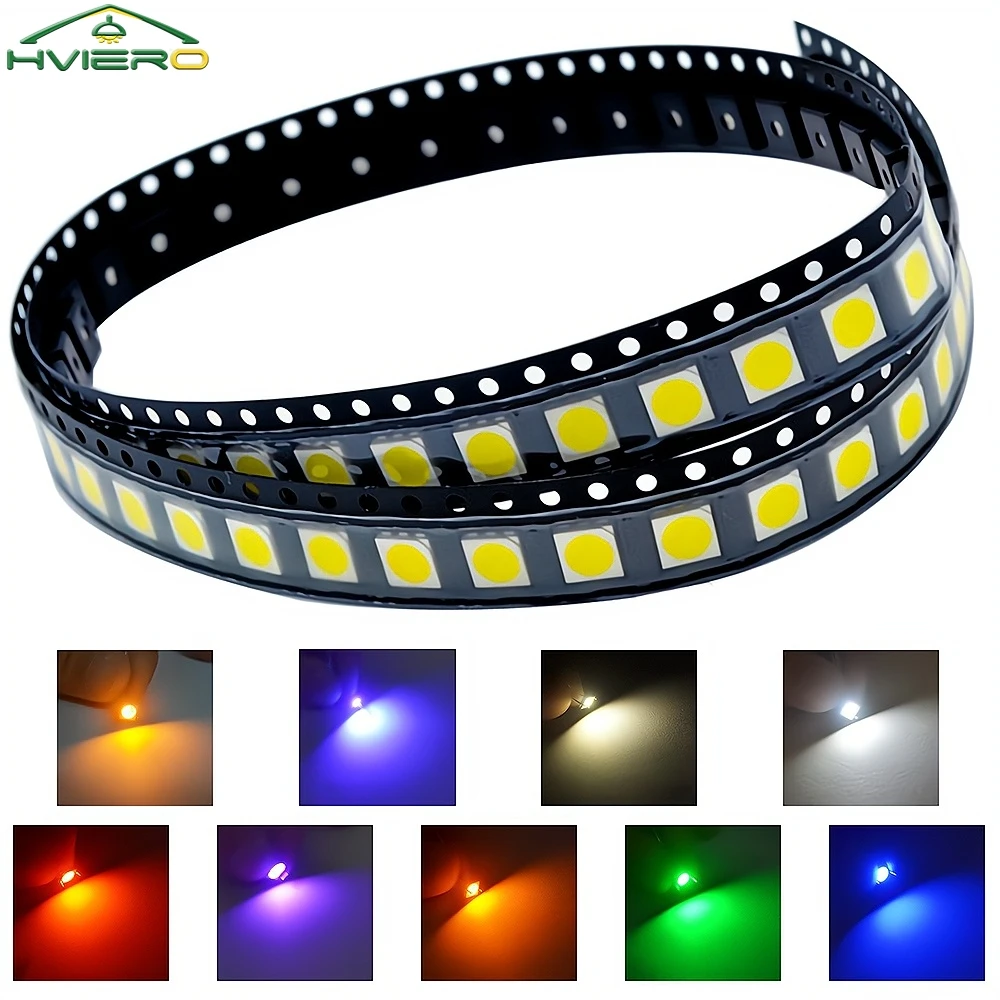 100PCS 0805 5050 LED SMD SMT Chip Red Yellow Green White Blue Orange RGB Purple Pink Emitting Diode Light 3.3V Voltage Neon Lamp