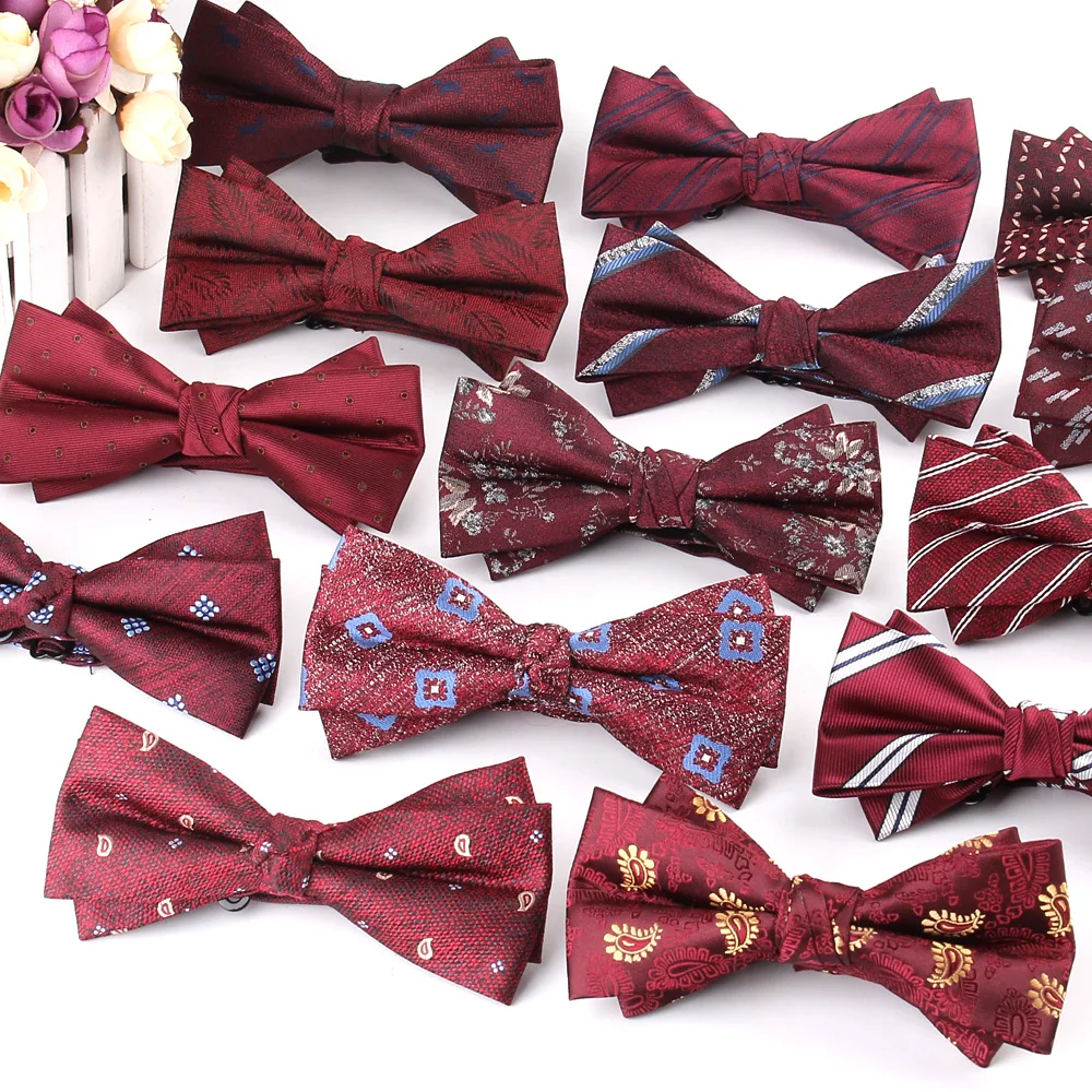 

Wine Bow Tie For Groom Paisley Bow tie For Men Women Bow knot Adult Bow Ties Cravats Groomsmen Gifts Wedding Striped Bowties