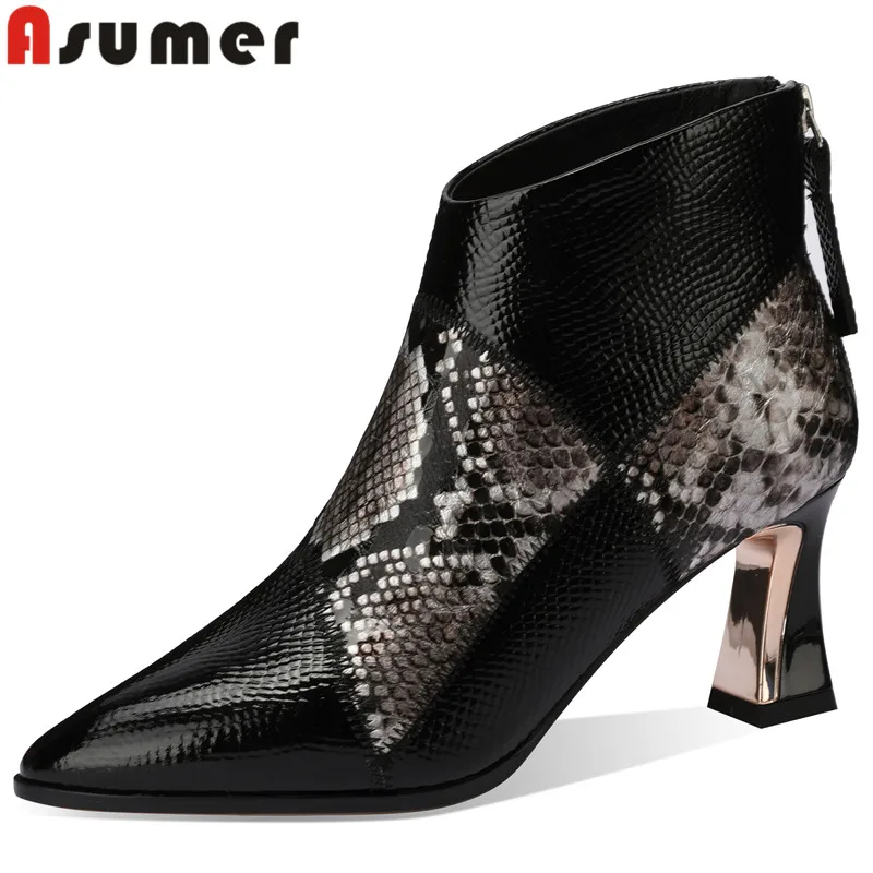 

ASUMER 2024 New Mixed Colors Microfiber Ankle Boots Office Ladies Zipper Pointed Toe Boots Thick High Heels Autumn Boots