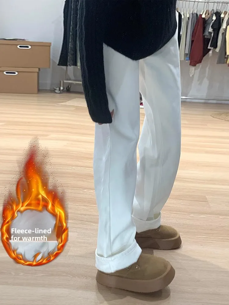 

Cleanfit Thiened Fce Lined Bootcut Jeans Men's Winter Non-molding Slim Straight Leg Jeans American Sle Youth Faion