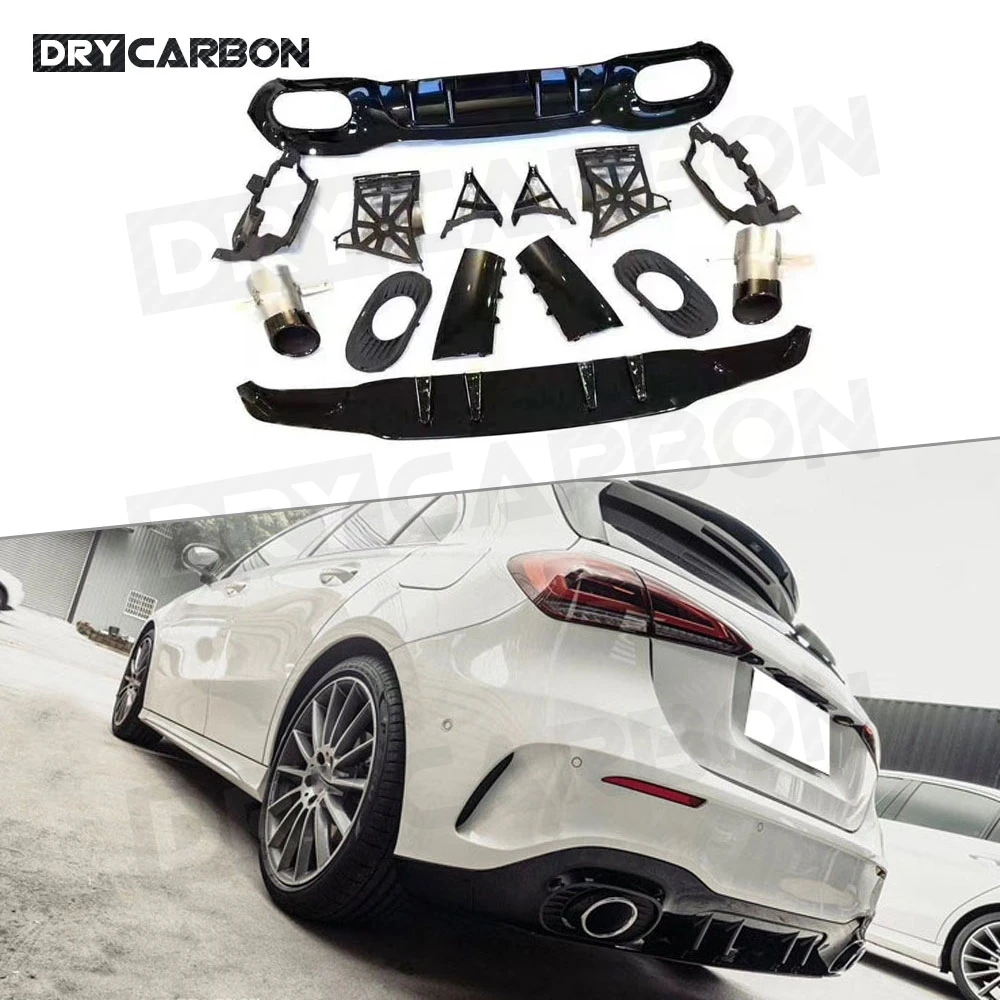 

Car Rear Bumper Lip Diffuser Spoiler With Exhaust Tips For Mercedes Benz A Class W177 A180 A200 A250 A35 2019 2020 Bumper Aprons