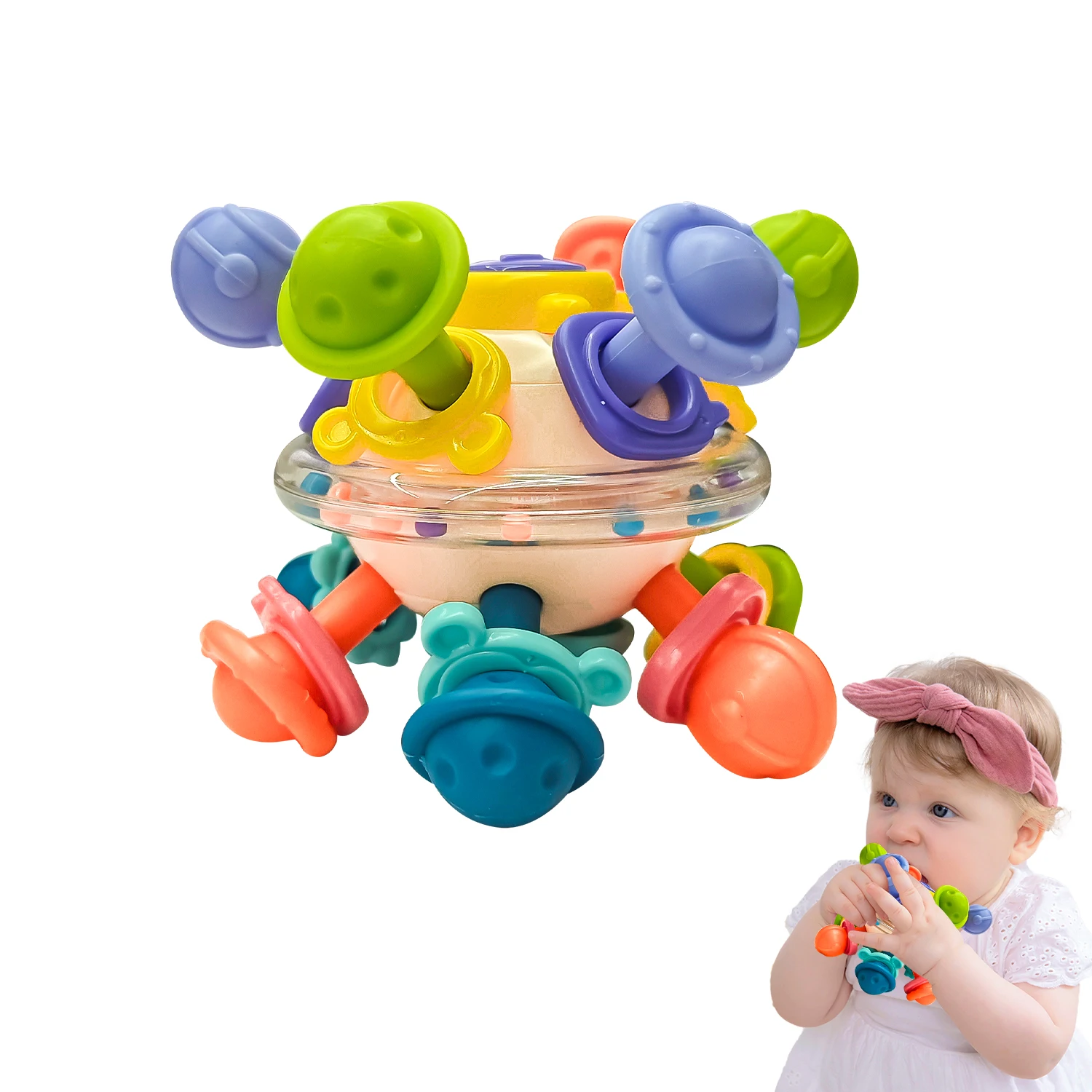 Manhattan Atomic Ball Baby Rattle Toys Newborn Soft Rubber Ball Molar Hand Ball Early Education Babys Grip Training Toys Gifts