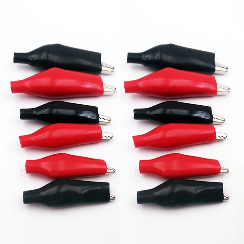 New 12Pcs 28MM Black Red Blue Black Yellow Soft Plastic Coated Testing Probe Mini Alligator Test Clips