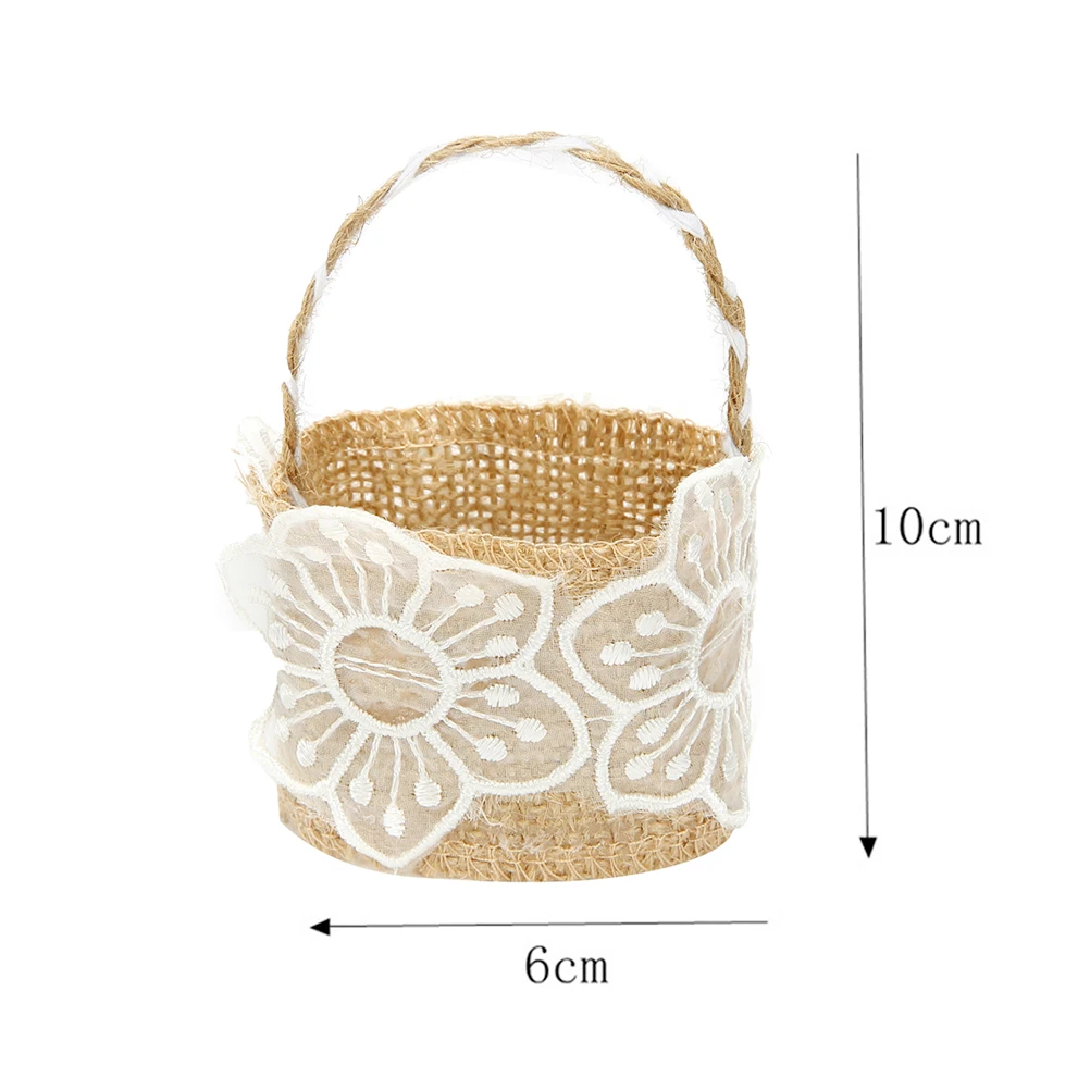 

4pcs Linen Storage Baskets Wedding Flower Girl Basket Candy Bags Small Size for Flowers Rose Petals Candies Party Banquet