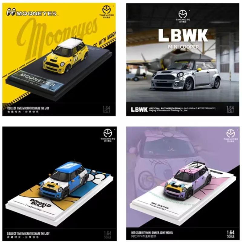 TimeMicro 1/64 Mini Mooneyes-Yellow & Electro Silver & LBWK COOPER Alloy Simulation Car Model Holiday Gifts Toys