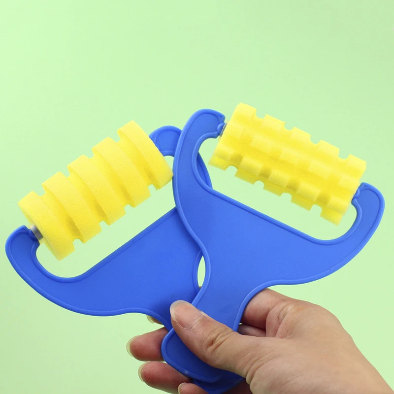 4Pcs DIY Sponge Paint Roller Brush Plastic Handle Set Kid Art Star Craft Painting Tool Early Education Drawing for Children Gift