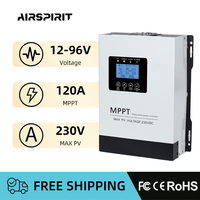 AIRSPIRIT 120A 60A 30A MPPT Solar Charger Controller Regulator  For 12/24/48/72/96V Lifepo4 FLD GEL SLD Battery With LCD Display