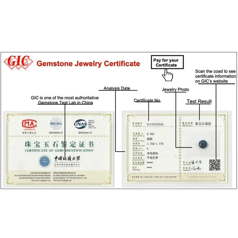 

GIC Jewelry Certificate. Please Note We Will Not Ship It If You Don't Buy Jewelry Together