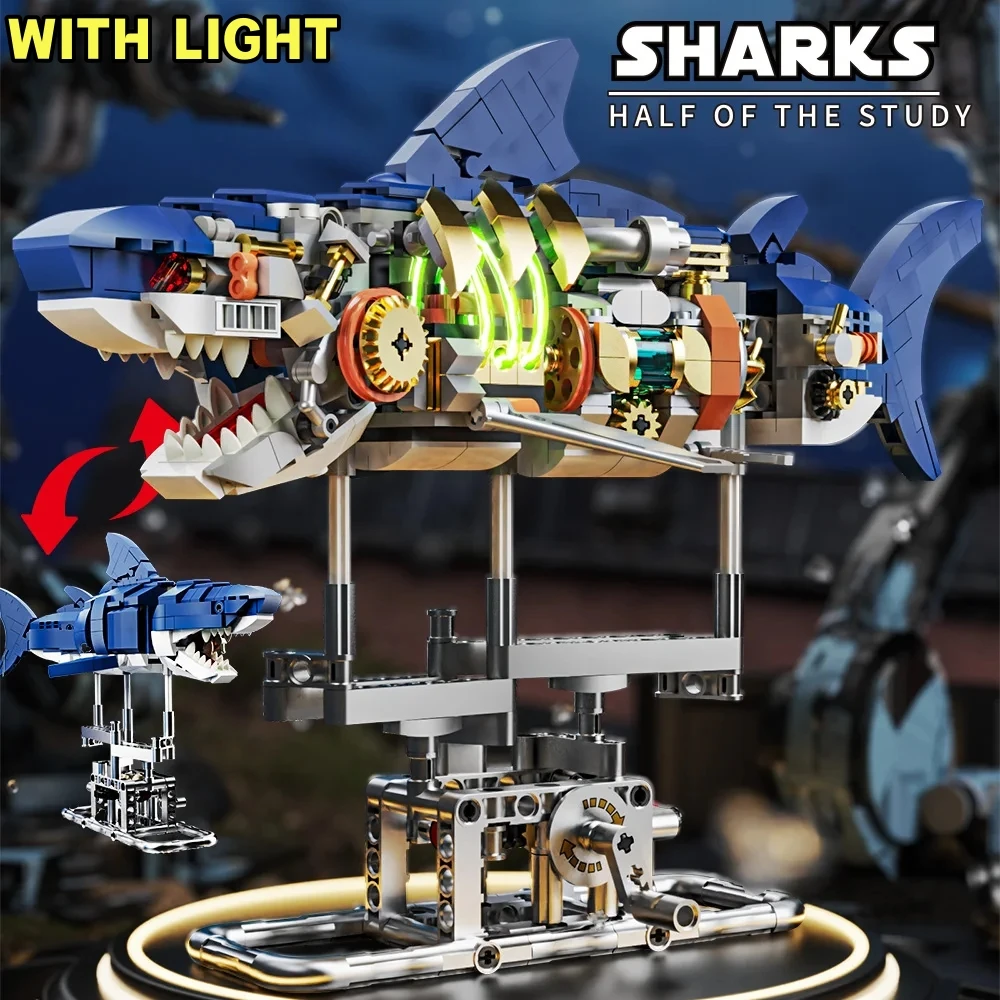 Technical Mechanical Shark Parrot Mantis Frog Manta Ray Sea Animal Light Building Blocks Bricks Model Assembly Toy For Kid Gift image 2