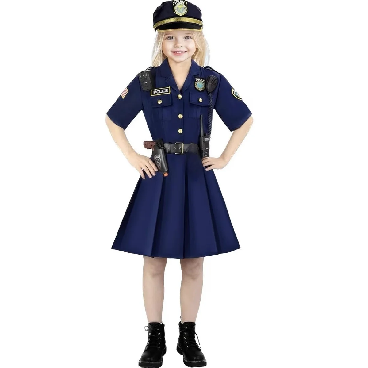 

2026 New Halloween Children's Police Uniform Set Long Sleeve Halloween Cosplay Professional Role Play Female Embroidered Poli...