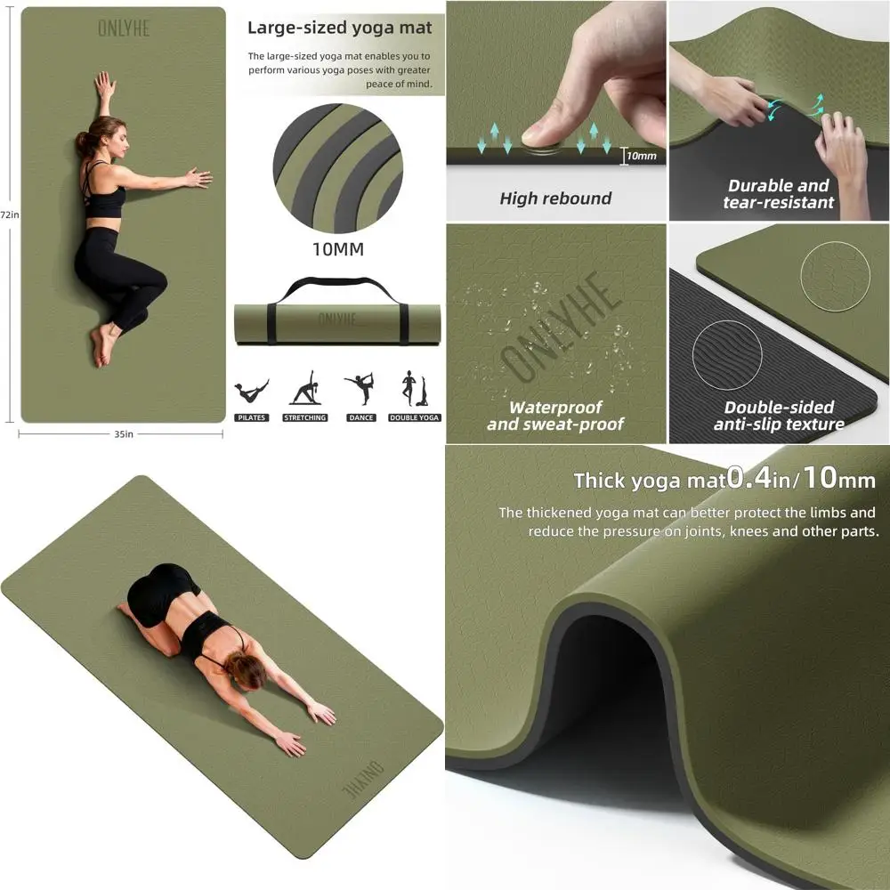 

Толстый нескользящий коврик для йоги толщиной 10 мм, большой коврик для упражнений 72x35 дюймов для дома, спортзала и растяжки с ремнем для переноски