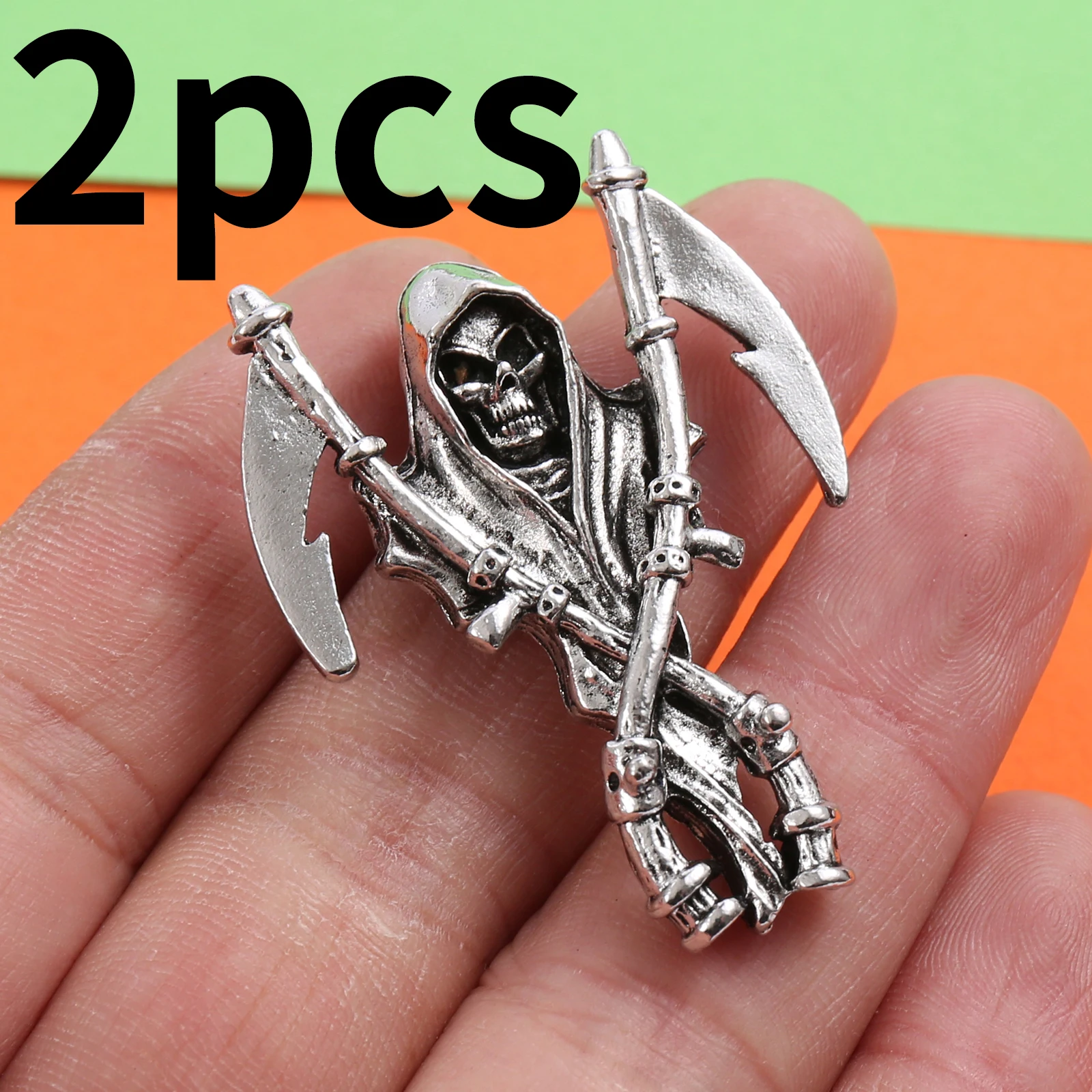 2-Piece Set of Niche Vintage Handmade Accessories, Double Sickle Cloak-Style Grim Reaper Pendant Accessories, Suitable for DIY Bracelets, Necklaces, Earrings, and Pendants, Niche DIY Jewelry Basic Materials