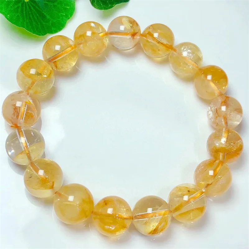 Natural Yellow Fire Quartz Hematoid Bracelet Gemstone Round Bead Crystal Healing Gemstone Bracelet Jewelry Gift 10/12mm 1pcs