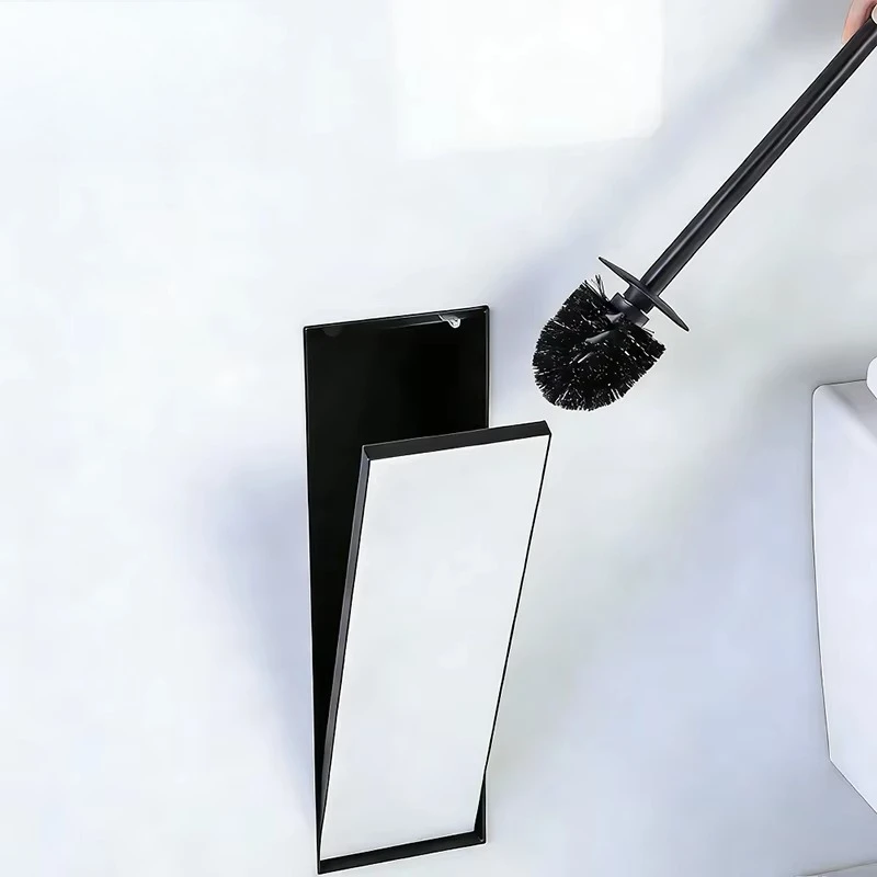 2026 Hot Sale Modern Inlaid Tile Embedded Stainless Steel Head Recessed Toilet Brush Niche Invisible With Silicone Brush Head