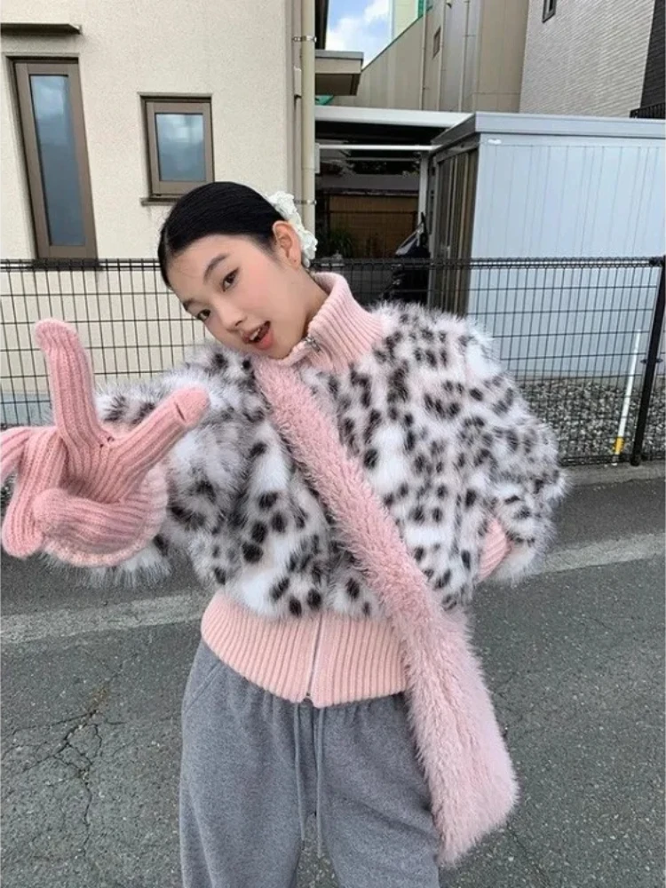 

Винтажные лоскутные короткие куртки с леопардовым принтом, весенне-осенние утепленные теплые топы Mujer, новинка 2025, женское пальто на молнии с длинными рукавами